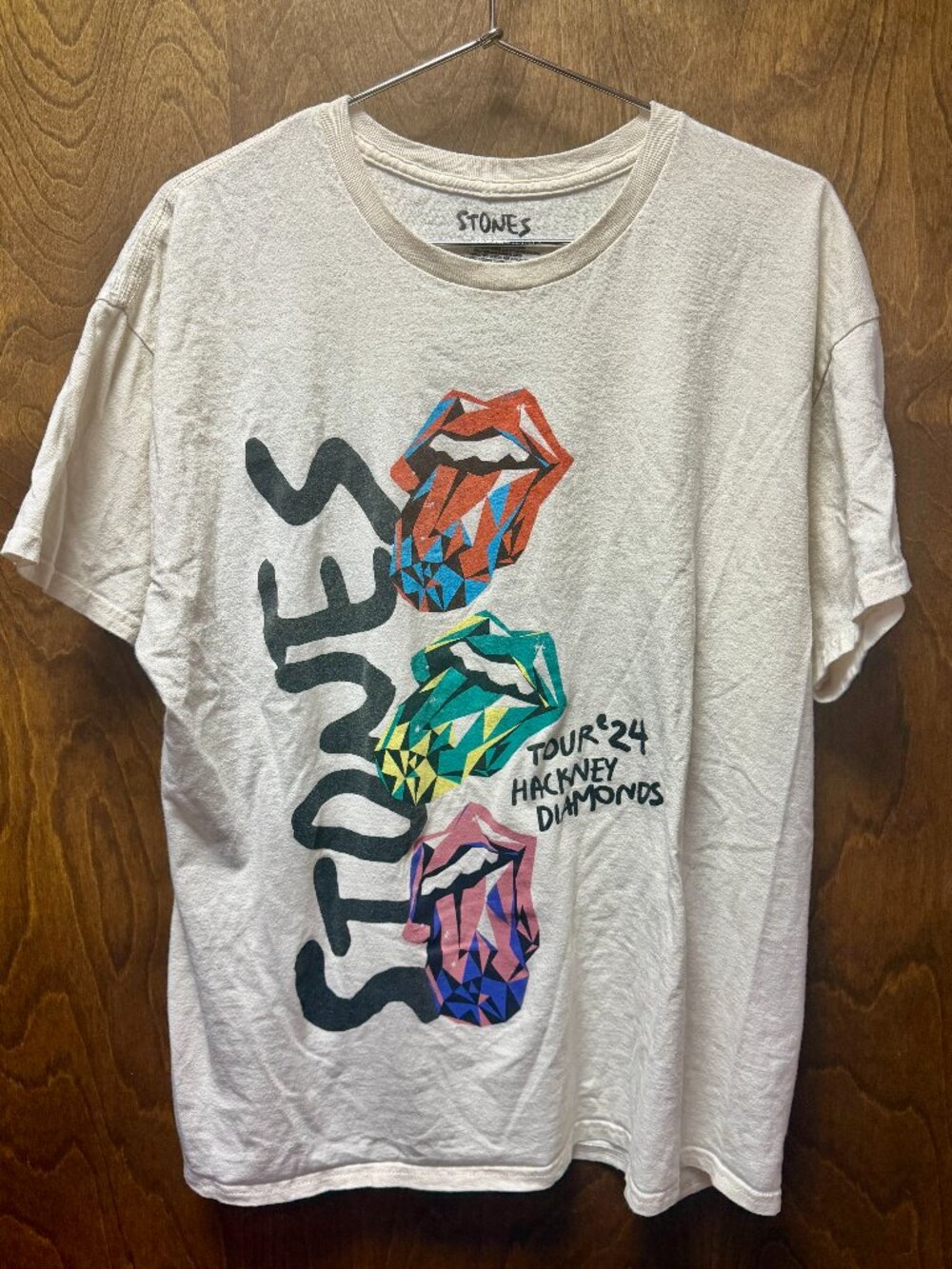 The Rolling Stones Tour 2024 Hackney Diamonds Graphic Tee Shirt Mens XL Cream